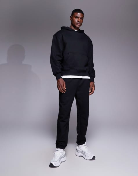 ASOS DESIGN premium heavy weight tapered joggers 400gsms in black - view 1