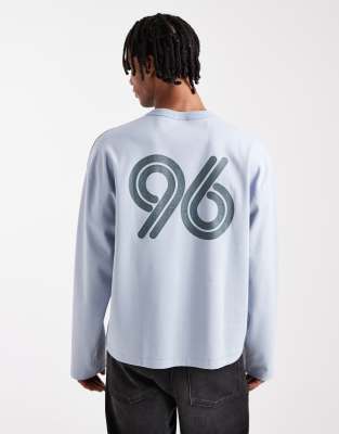 Asos Design Premium Heavyweight 330gsm Boxy Oversized Long Sleeve T-shirt With Number Graphic In Blue