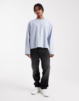 Asos Design Premium Heavyweight 330gsm Boxy Oversized Long Sleeve T-shirt With Number Graphic In Blue