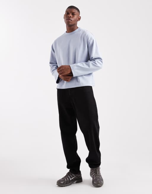 ASOS DESIGN premium heavyweight 330gsm boxy oversized long sleeve t-shirt with number graphic in light blue , 2 of 5