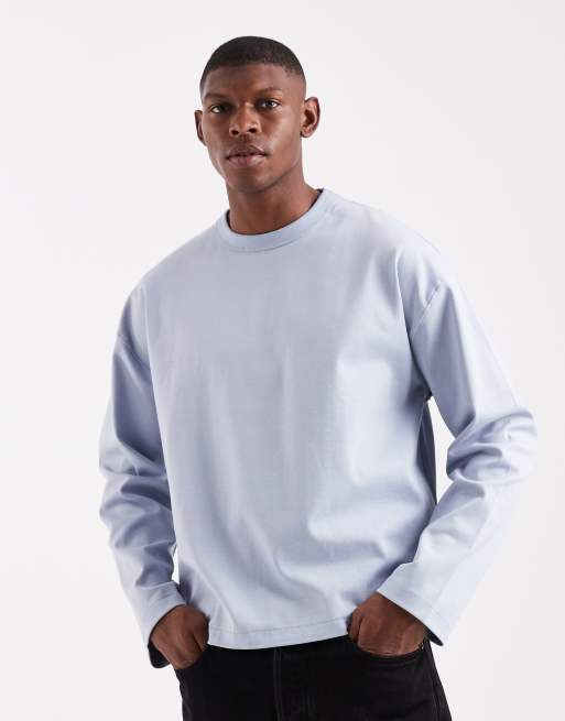 ASOS DESIGN premium heavyweight 330gsm boxy oversized long sleeve t-shirt with number graphic in light blue , 3 of 5