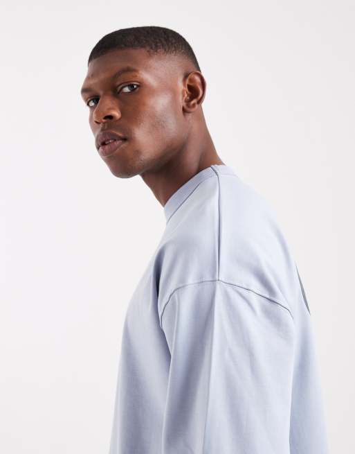 ASOS DESIGN premium heavyweight 330gsm boxy oversized long sleeve t-shirt with number graphic in light blue , 4 of 5