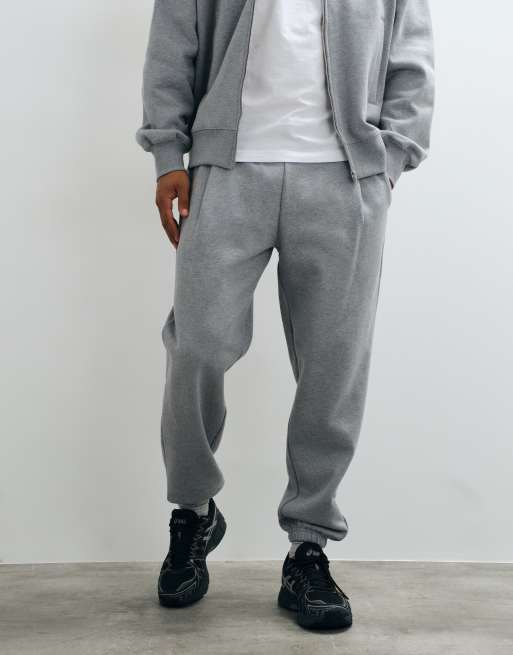 ASOS DESIGN premium heavyweight 400gsm oversized tuck jogger in Grey marl, 2 of 5