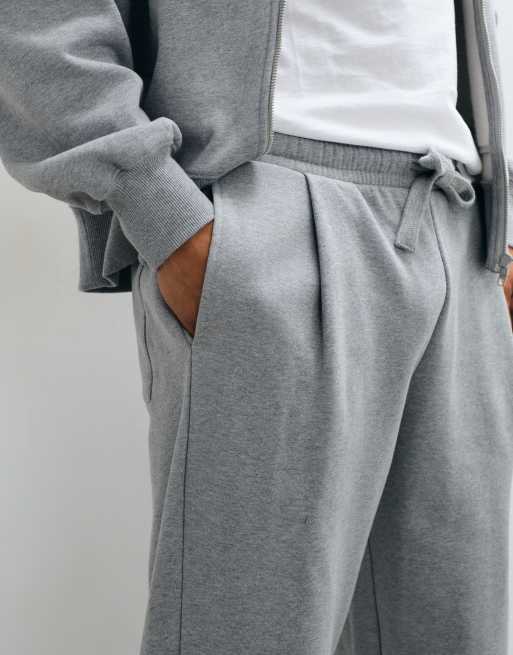 ASOS DESIGN premium heavyweight 400gsm oversized tuck jogger in Grey marl, 3 of 5