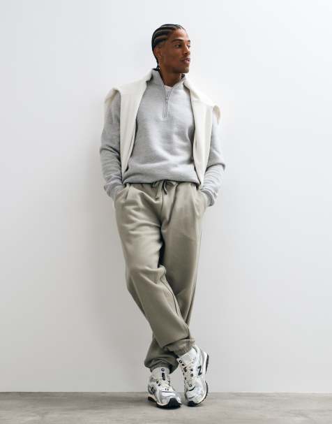ASOS DESIGN premium heavyweight 400gsm oversized tuck jogger in taupe - view 1