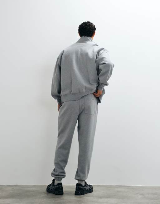 ASOS DESIGN premium heavyweight 400gsm oversized tuck sweatpants in gray heather, 5 of 5
