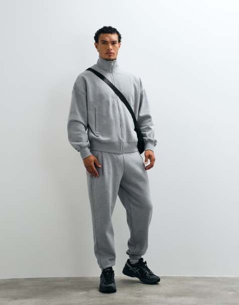 ASOS DESIGN premium heavyweight 400gsm oversized tuck trackies in grey marl - view 1