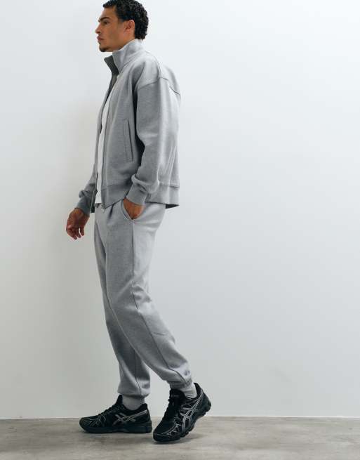 ASOS DESIGN premium heavyweight 400gsm oversized tuck trackies in grey marl, 4 of 5