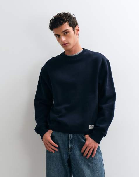 ASOS DESIGN premium heavyweight 400gsm relaxed crew neck sweatshirt in Navy - view 1