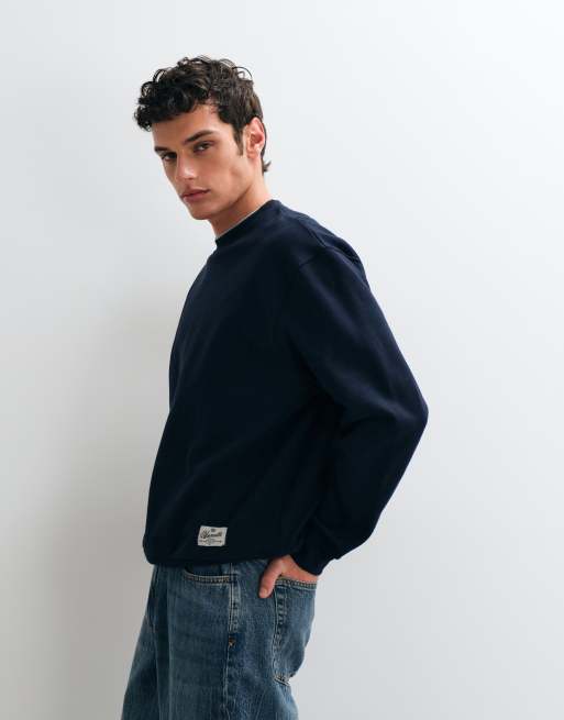ASOS DESIGN premium heavyweight 400gsm relaxed crew neck sweatshirt in Navy, 4 of 5
