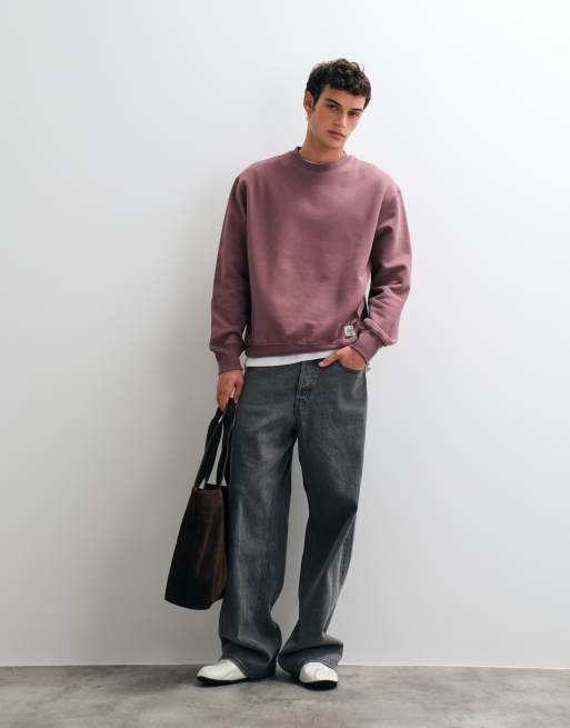 ASOS DESIGN premium heavyweight 400gsm relaxed crew neck sweatshirt in Pink, 2 of 5