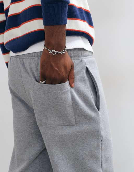 ASOS DESIGN premium heavyweight 400gsm straight leg jogger in Grey marl, 5 of 5