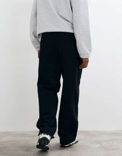 ASOS DESIGN premium heavyweight 400gsm wide leg jogger in Black, 3 of 5