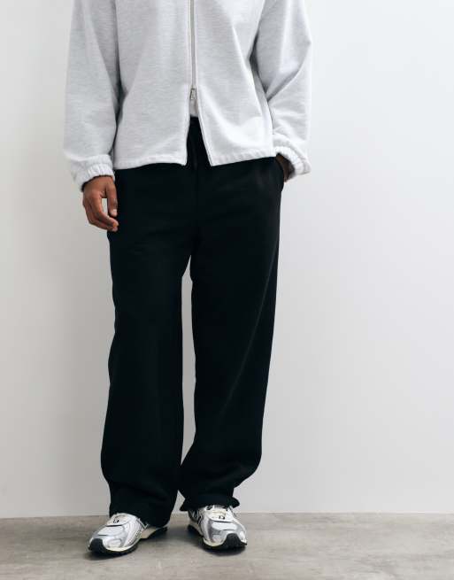 ASOS DESIGN premium heavyweight 400gsm wide leg jogger in Black, 4 of 5