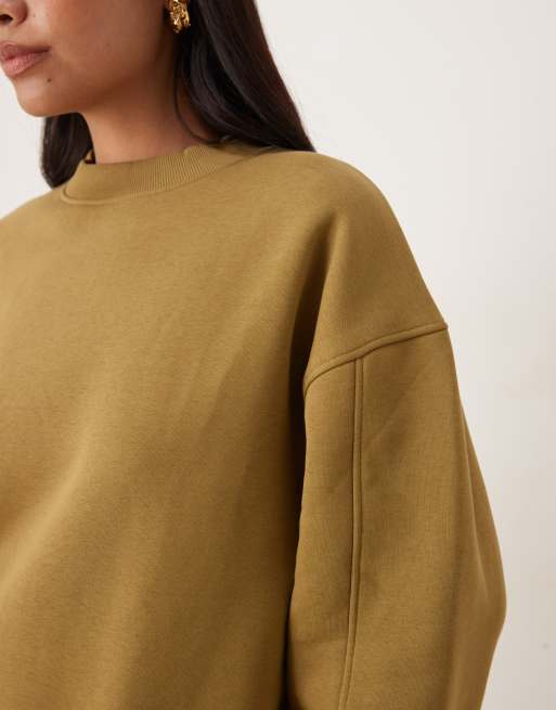 ASOS DESIGN premium heavyweight 500gsm cocoon sleeve sweatshirt in biscuit, 2 of 4