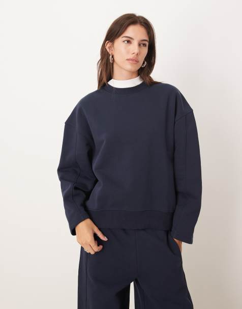 ASOS DESIGN premium heavyweight 500gsm cocoon sleeve sweatshirt in navy - view 1
