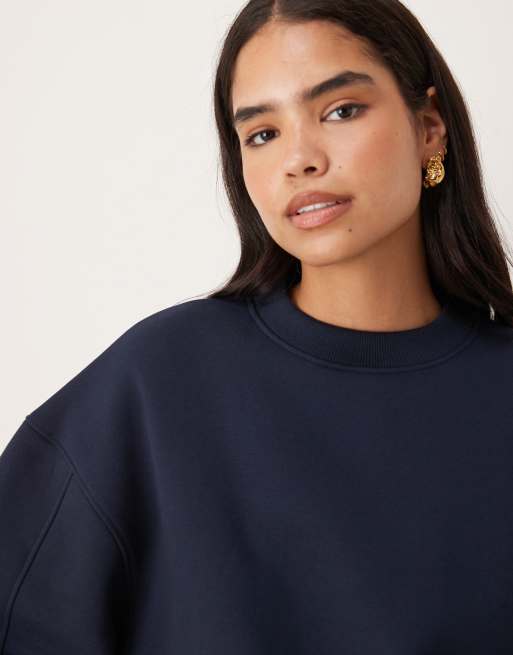 ASOS DESIGN premium heavyweight 500gsm cocoon sleeve sweatshirt in navy, 2 of 4