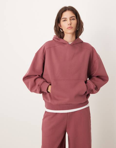 ASOS DESIGN premium heavyweight 500gsm hoodie with balloon sleeve in dark rose - view 1