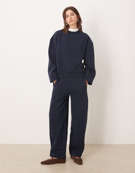 ASOS DESIGN premium heavyweight 500gsm seamed barrel leg sweatpants in navy - view 1