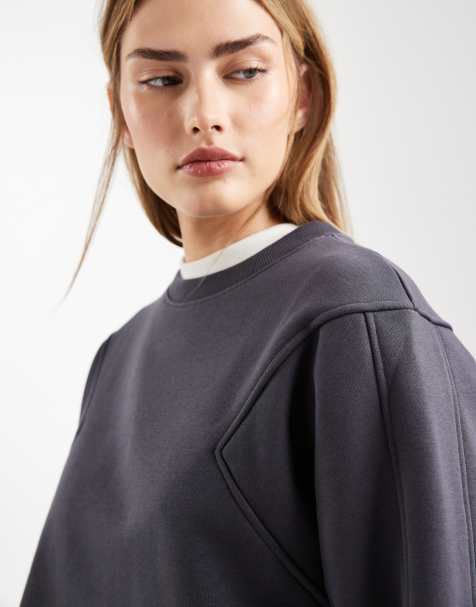 ASOS DESIGN premium heavyweight 500gsm seamed sweatshirt in charcoal - view 1