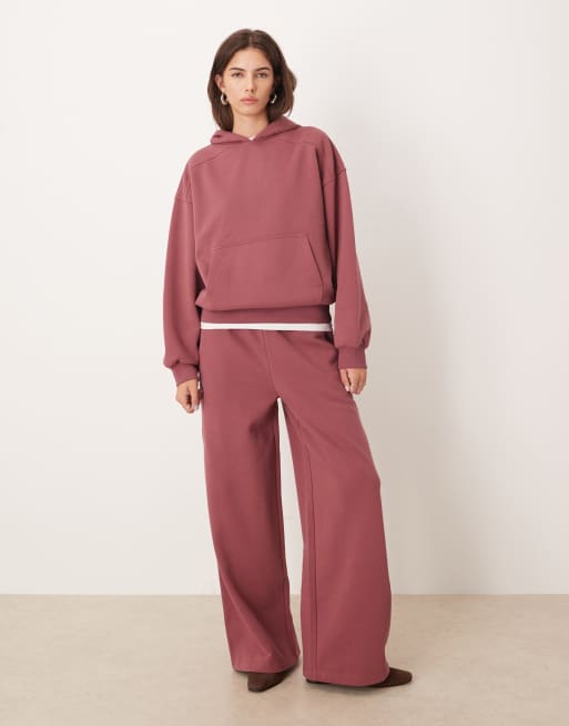 ASOS DESIGN premium heavyweight 500gsm seamed wide leg sweatpants in dark rose