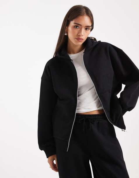 ASOS DESIGN premium heavyweight 500gsm zip-through hoodie in black - view 1