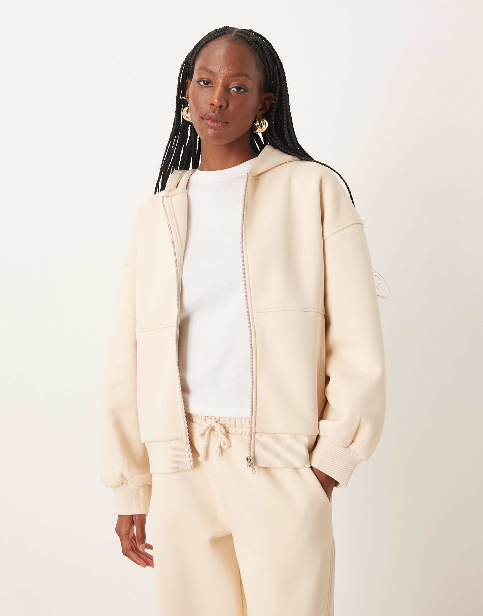 asos design premium heavyweight 500gsm zip up hoodie in cream