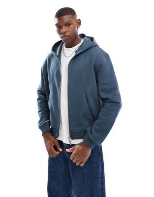 ASOS DESIGN ASOS DESIGN premium heavyweight boxy cropped zip through hoodie 400gsm in grey