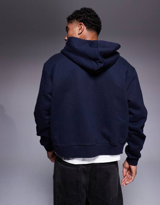 ASOS DESIGN premium heavyweight boxy cropped zip through hoodie 400gsm in navy