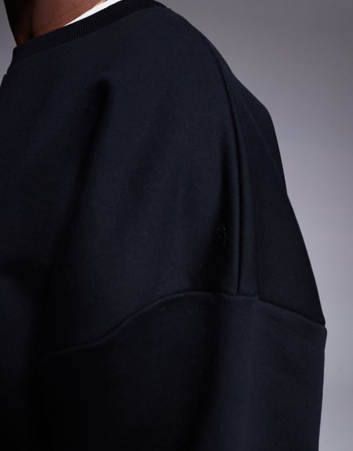 ASOS DESIGN premium heavyweight boxy extreme oversized sweatshirt with elasticated cuffs and hem 400gsm in black, 4 of 4
