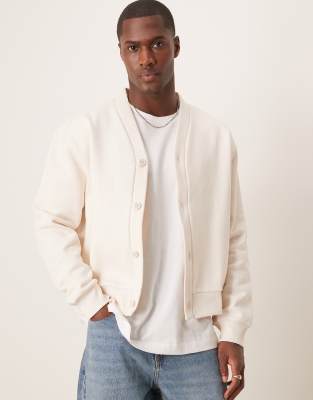 ASOS DESIGN premium heavyweight boxy oversized cardigan in white - CREAM