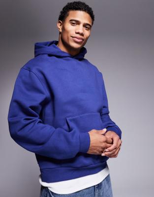 Asos Design Premium Heavyweight Boxy Oversized Hoodie 400gsm In Blue