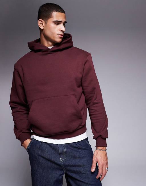 ASOS DESIGN premium heavyweight boxy oversized hoodie 400gsm in burgundy