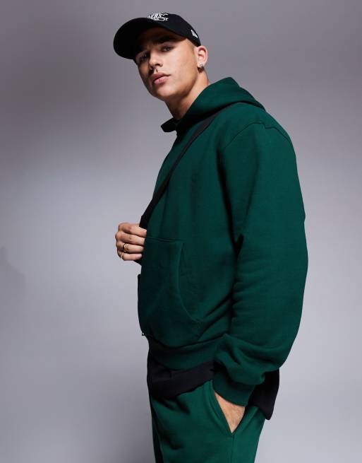 ASOS DESIGN premium heavyweight boxy oversized hoodie 400gsm in dark green