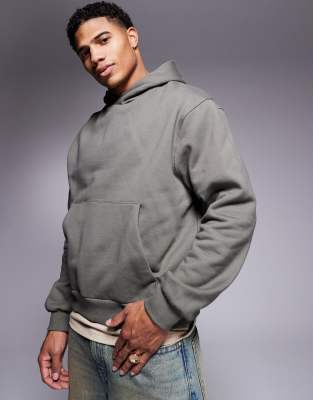 Asos Design Heavyweight Oversized Scuba Hoodie In Khaki-green In Green