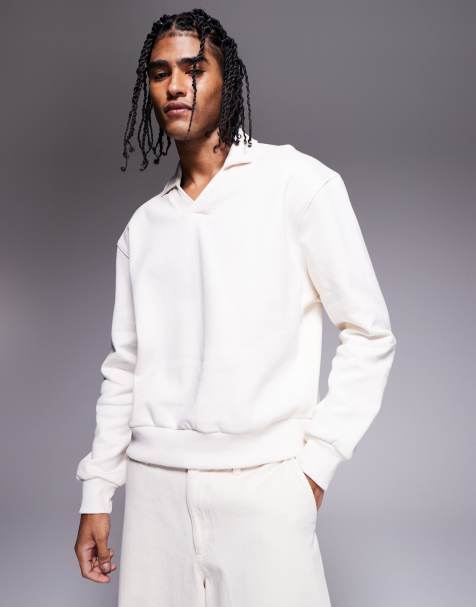 ASOS DESIGN premium heavyweight boxy oversized polo sweatshirt in 400gsm in white - view 1