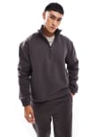 [ASOS DESIGN] ASOS DESIGN premium heavyweight boxy oversized quarter zip funnel neck sweatshirt in 400gsm in brown L Black bean