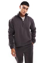 ASOS DESIGN premium heavyweight boxy oversized quarter zip funnel neck sweatshirt in dark brown