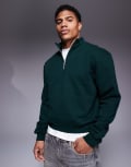 [ASOS DESIGN] ASOS DESIGN premium heavyweight boxy oversized quarter zip sweatshirt 400gsm in dark green XL Scarab
