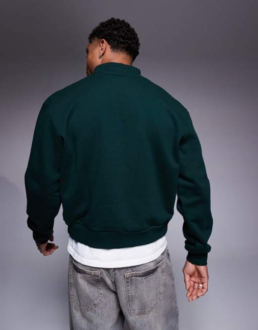 ASOS DESIGN premium heavyweight boxy oversized quarter zip sweatshirt 400gsm in dark green