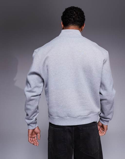 ASOS DESIGN premium heavyweight boxy oversized quater zip sweatshirt 400gsms in grey marl, 3 of 4