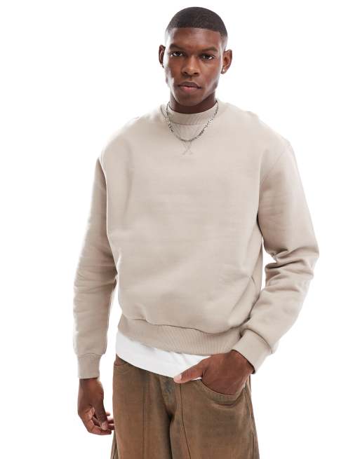 ASOS DESIGN premium heavyweight boxy oversized sweatshirt 400gsm in beige