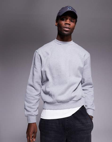 ASOS DESIGN premium heavyweight boxy oversized sweatshirt 400gsm in gray heather - view 1