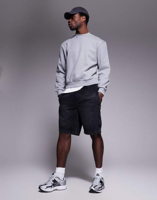 ASOS DESIGN premium heavyweight boxy oversized sweatshirt 400gsm in grey marl, 2 of 4