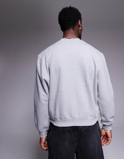 ASOS DESIGN premium heavyweight boxy oversized sweatshirt 400gsm in grey marl, 4 of 4