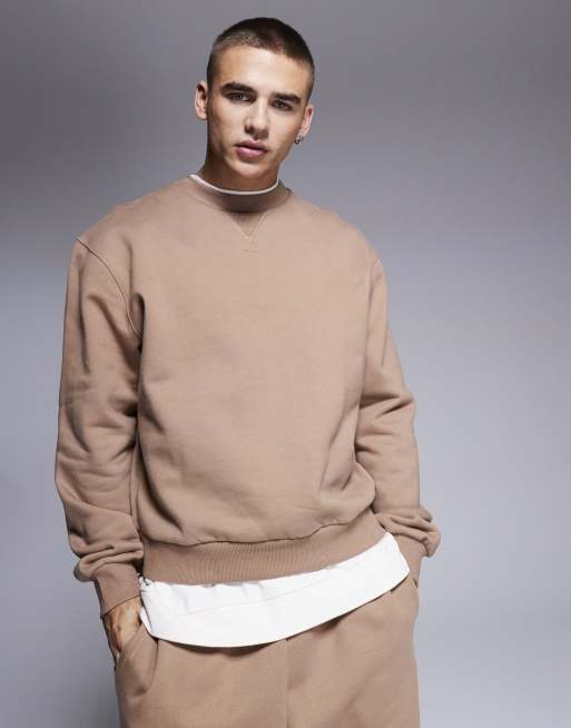 ASOS Design Premium Heavyweight Boxy Oversized Sweatshirt 400gsm Light Brown