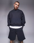 [ASOS DESIGN] ASOS DESIGN premium heavyweight boxy oversized sweatshirt with dropped shoulder 400gsm in charcoal-Grey L Asphalt