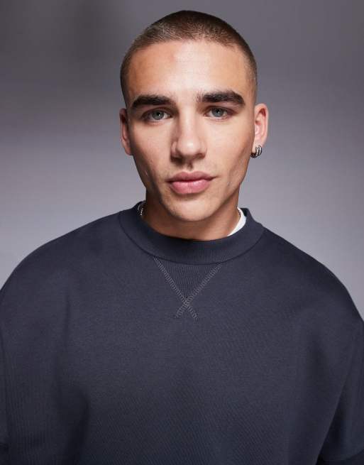 ASOS DESIGN premium heavyweight boxy oversized sweatshirt with dropped shoulder 400gsm in charcoal