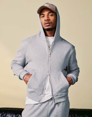 ASOS DESIGN ASOS DESIGN premium heavyweight boxy oversized zip through hoodie 400gsm in grey marl