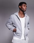 [ASOS DESIGN] ASOS DESIGN premium heavyweight boxy oversized zip through hoodie 400gsm in grey marl XL Grey marle